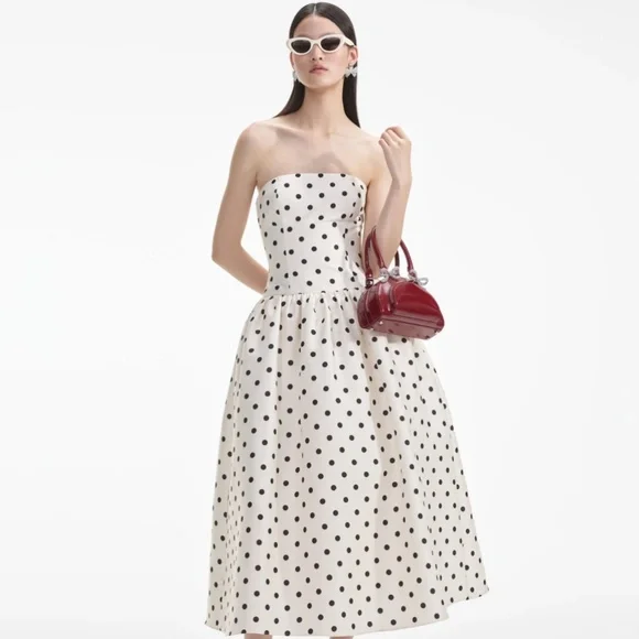self-portrait Cream Polka Dot Taffeta Midi Dress Size:US2 - MSRP $655 - NWT - Picture 5 of 7